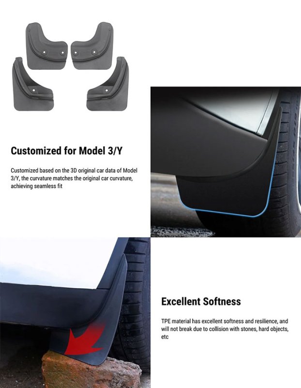 Tesla Model 3 2017-2023 / Model Y 2020-2024 için Çamurluk Takımı 4 adet