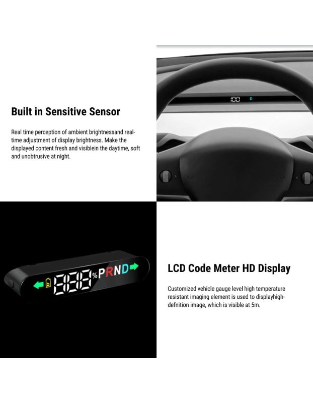 Tesla Model Y / 3 İle Uyumlu Dijital Gösterge Paneli, Siyah