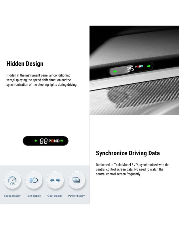 Tesla Model Y / 3 İle Uyumlu Dijital Gösterge Paneli, Siyah