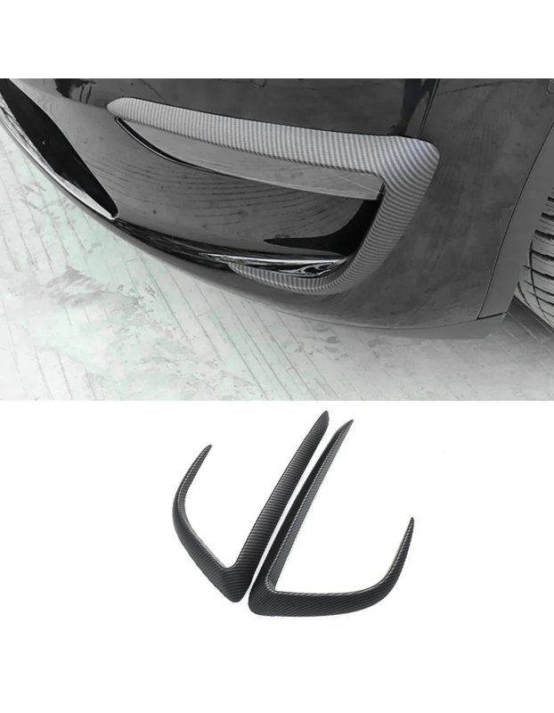 Tesla Model Y İle Uyumlu Karbon Fiber Görünümlü Otomobil Tampon ve Sis Farı Köşe Koruyucu, Siyah, 2 Parça