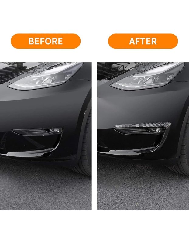Tesla Model Y İle Uyumlu Karbon Fiber Görünümlü Otomobil Tampon ve Sis Farı Köşe Koruyucu, Siyah, 2 Parça