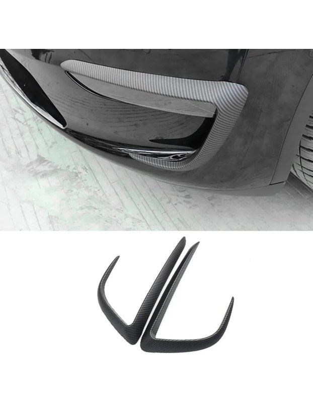 Tesla Model Y İle Uyumlu Karbon Fiber Görünümlü Otomobil Tampon ve Sis Farı Köşe Koruyucu, Siyah, 2 Parça