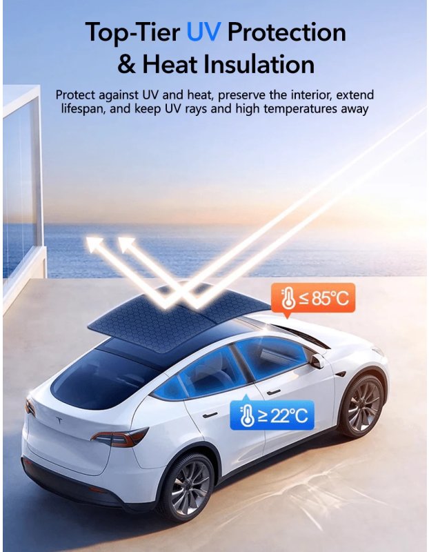 Tesla Model Y ve Juniper için Cam Tavan Güneşlik, UV Koruma, Katlanabilir Sert Çerçeve, Fermuarlı Çanta