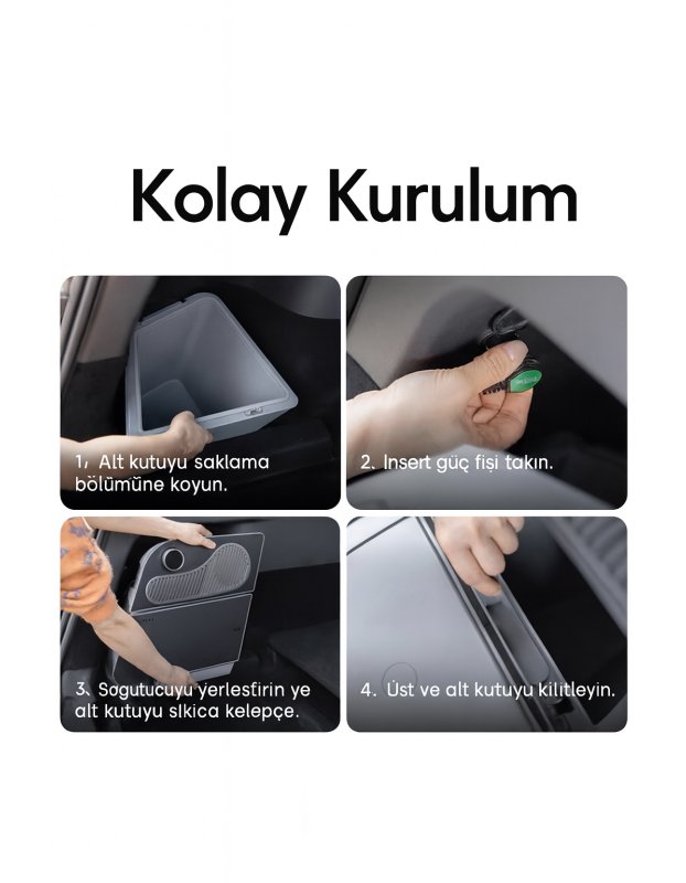 Tesla Model Y ve Juniper Yeni Model Y ile Uyumlu TEMAI 16L Kapasiteli Mini Buzdolabı, Çift Bölmeli Soğutma ve Dondurma Özellikli, LED Ekranlı