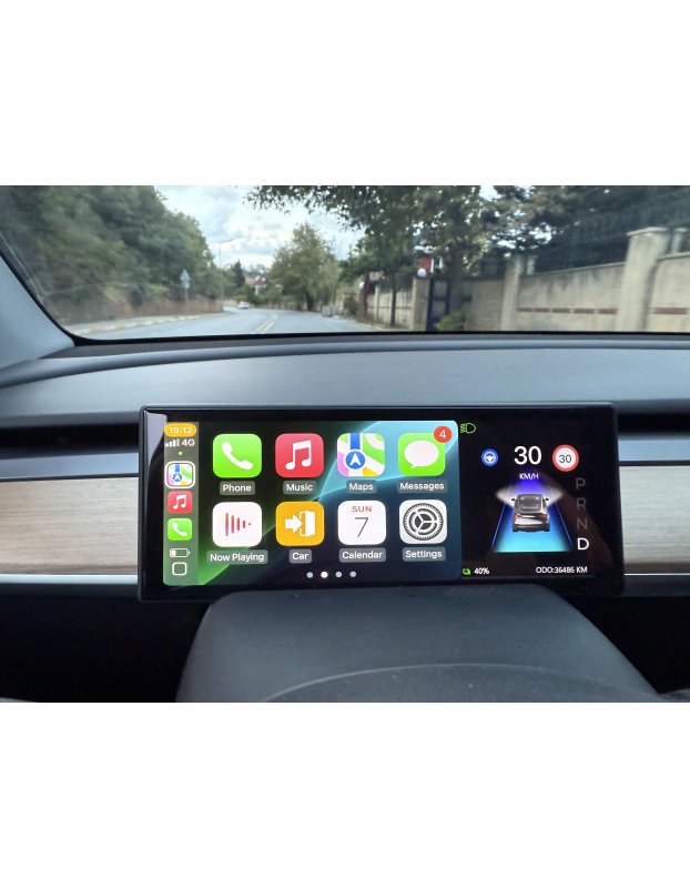 Tesla Model Y ve Model 3 ile uyumlu araç Gösterge Ekranı, CarPlay ve Android