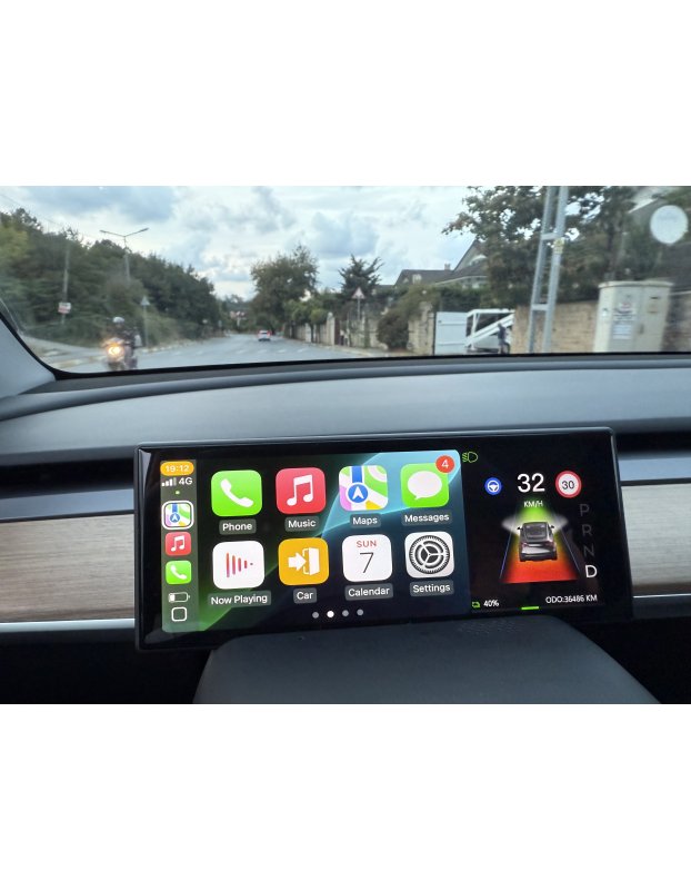 Tesla Model Y ve Model 3 ile uyumlu araç Gösterge Ekranı, CarPlay ve Android